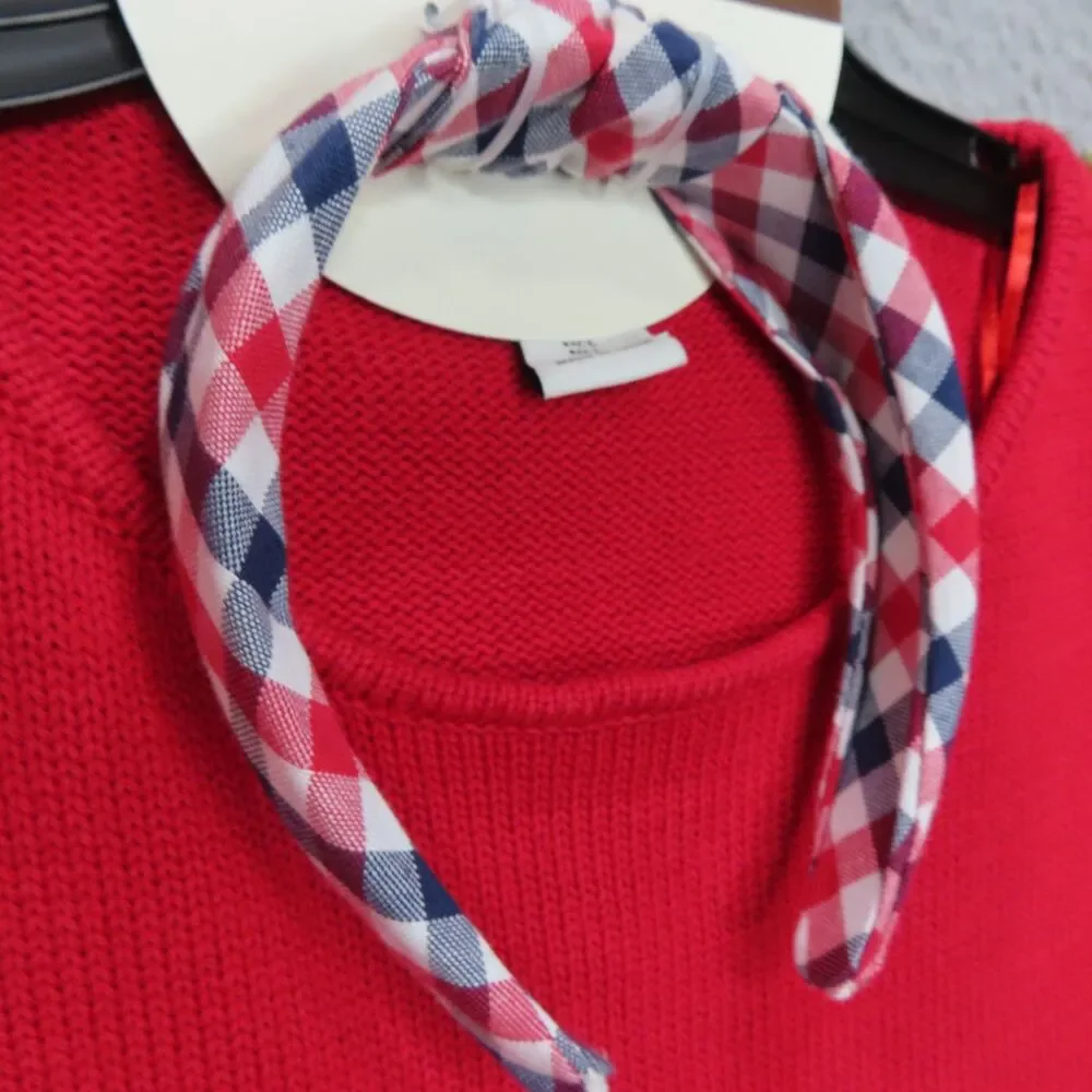 Rachel Zoe Knit Boxy Sweater Headband Set Large Red Short Sleeve Button Details‎